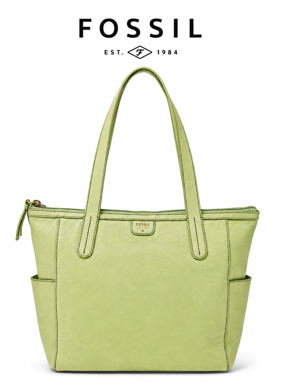 Fossil Green Leather Tote Bag